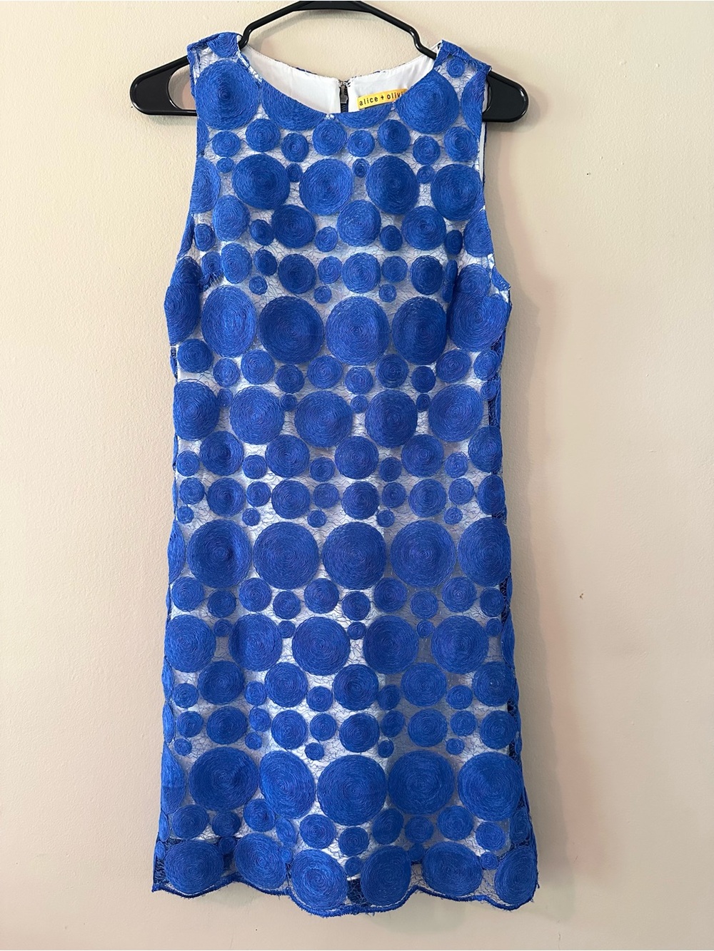 Alice + Olivia Cobalt Blue Dot Lace Mini Dress, Sz 4